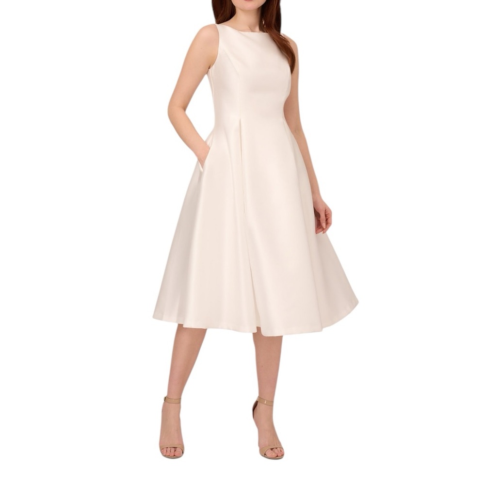 Adrianna Papell Cream A-Line Sleeveless Midi Dress
